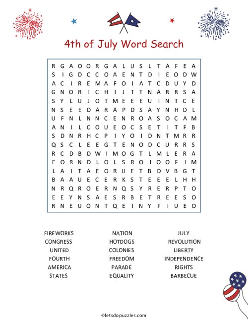 4th of July Word Search