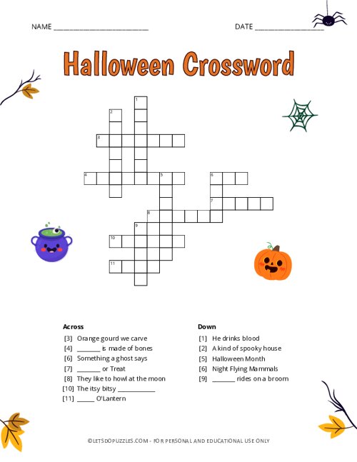 Halloween Crossword Printable