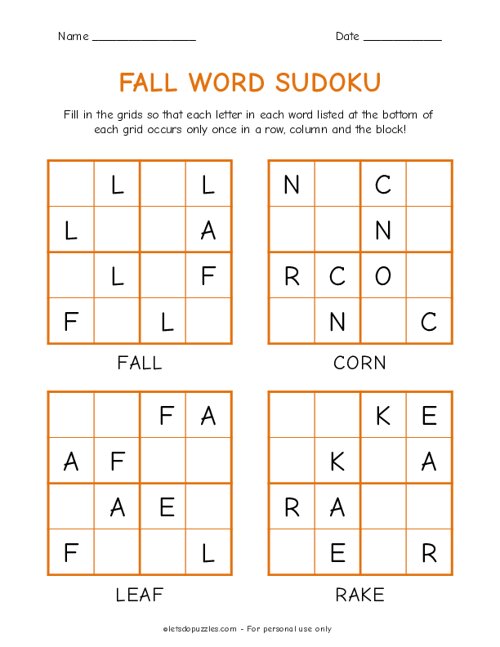 Free Printable Letter Sudoku for Kids - 4x4 Easy  Letter games for kids,  Sudoku, Printable activities for kids