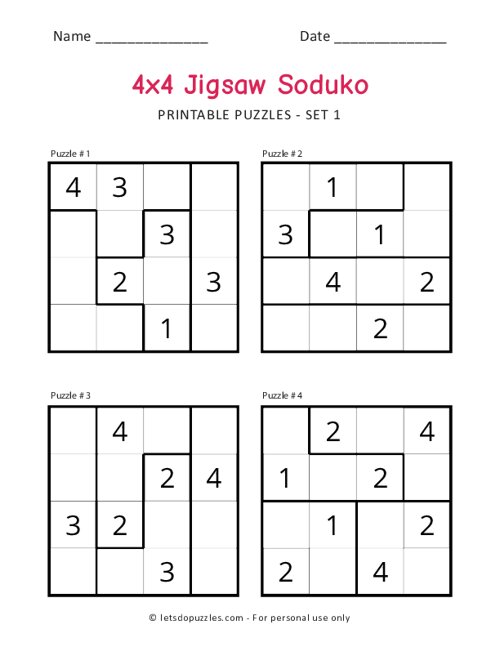 Easy Jigsaw Sudoku for Kids 4x4