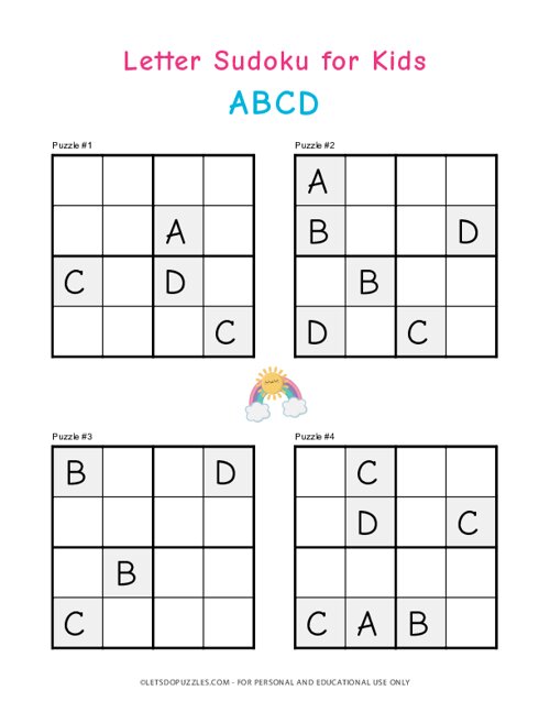 4x4 Sudoku Puzzles for Kids