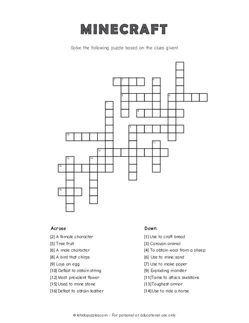 Minecraft Crossword Puzzle