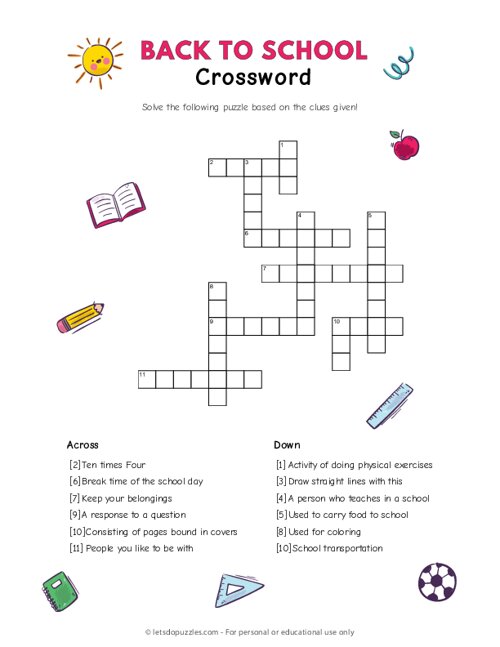 Back To School Crossword Puzzle Free Printable Templates