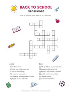 Back to School Crossword