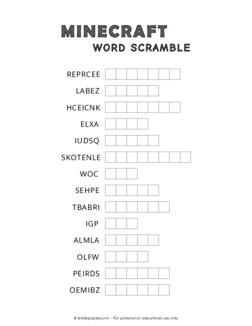 Minecraft Word Scramble