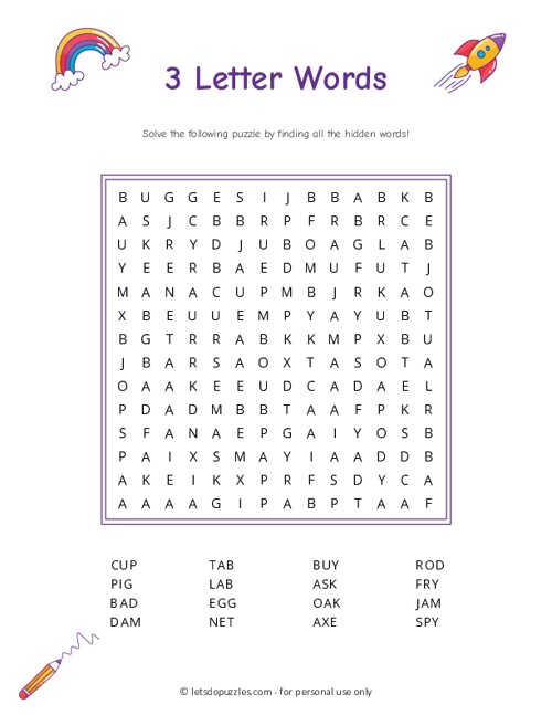 Free Printable 3 Letter Word Worksheets