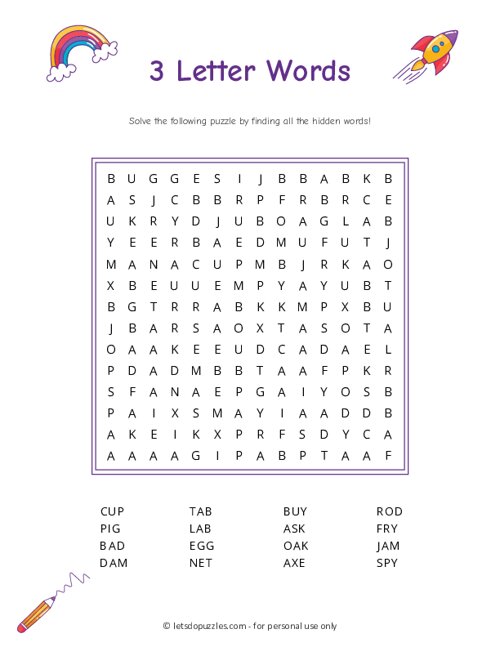 3 Letter Word Search Printable