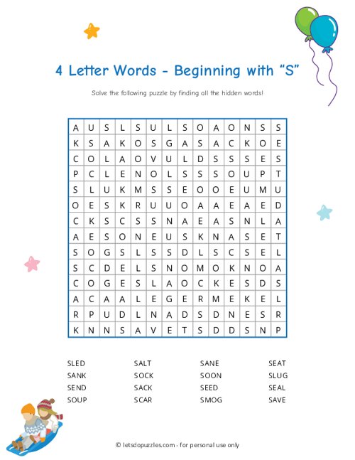 4 Letter Word Search Beginning with S