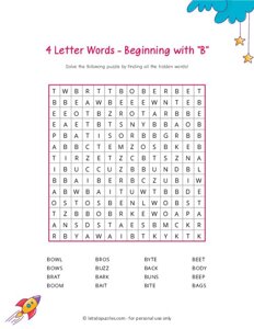 4 Letter Word Search Beginning with B