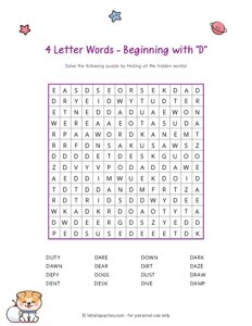 4 Letter Word Search Beginning with D