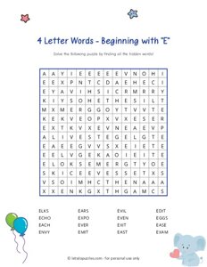 4 Letter Word Search Beginning with E
