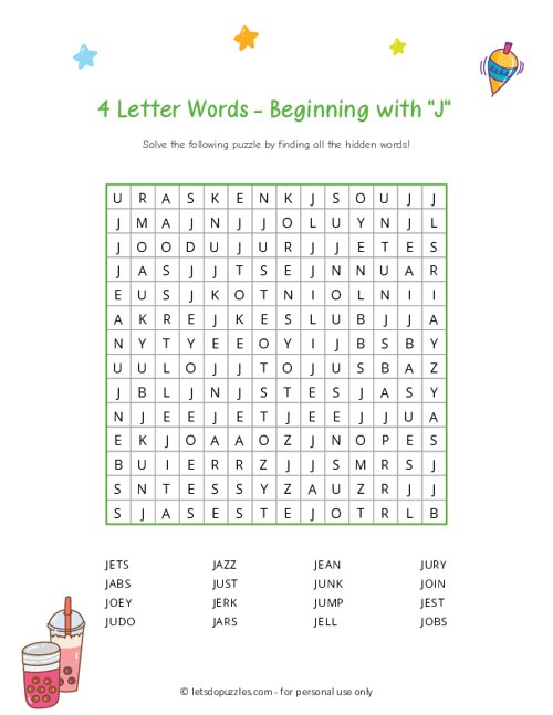 4 Letter Word Search Beginning with J