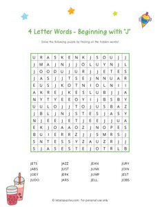 4 Letter Word Search Beginning with J