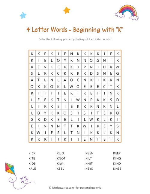4 Letter Word Search Beginning with K