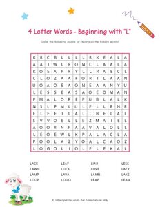 4 Letter Word Search Beginning with L