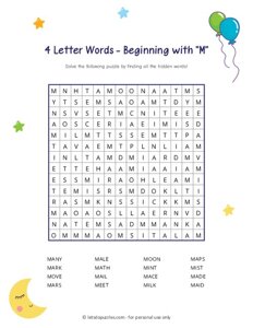 4 Letter Word Search Beginning with M