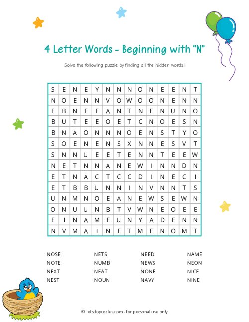 4 Letter Word Search Beginning with N
