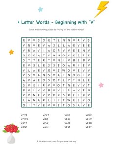 4 Letter Word Search Beginning with V