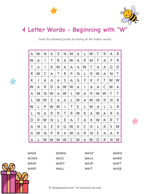 4 Letter Word Search Beginning with W