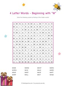4 Letter Word Search Beginning with W