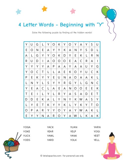 4 Letter Word Search Beginning with Y
