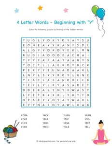 4 Letter Word Search Beginning with Y