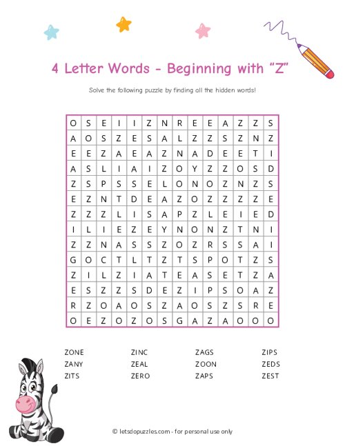 4 Letter Word Search Beginning With Z