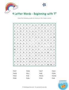 4 Letter Word Search Beginning with F