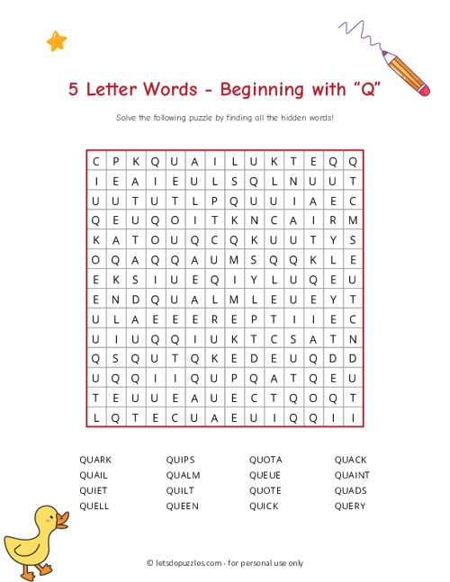 5 Letter Word Search Beginning with Q