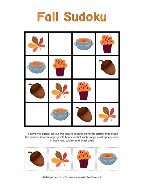 Fall Sudoku For Kids Easy 4x4