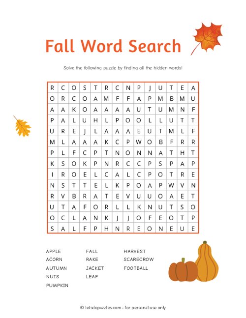 Printable Fall Word Search