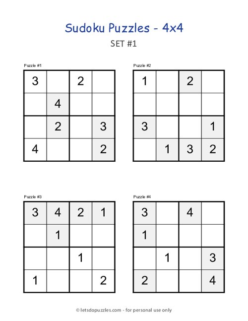 4x4 Sudoku Puzzles - Set #1
