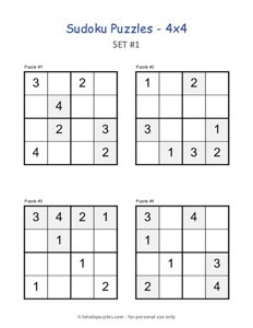 4x4 sudoku puzzles to print for kids