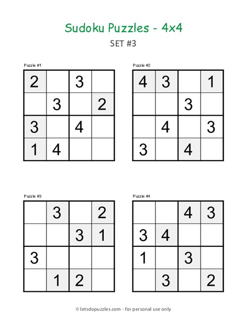 4x4 Sudoku Puzzles - Set #3