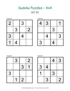 Printable Sudoku Puzzles 4x4