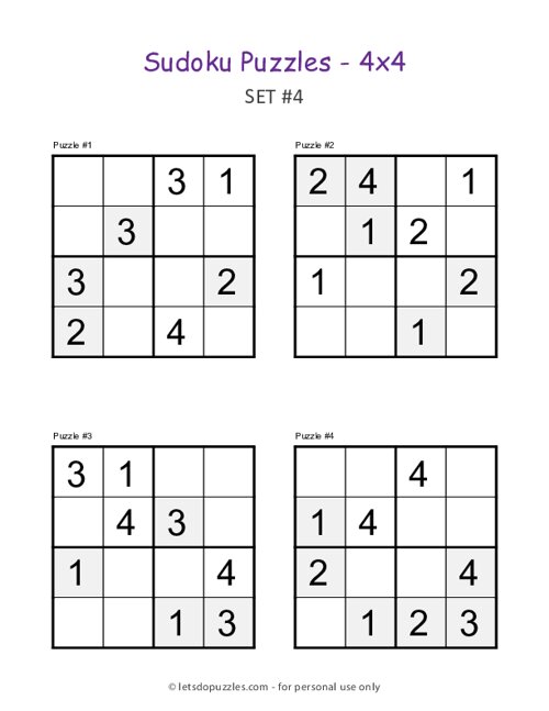 Set of Sudoku 4x4 Puzzles for Kids, 6000 Sudoku Puzzles with Solutions