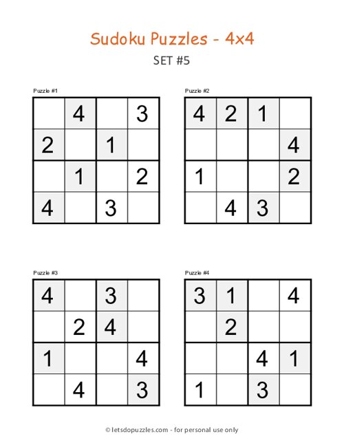 4x4 Sudoku Puzzles Set #5