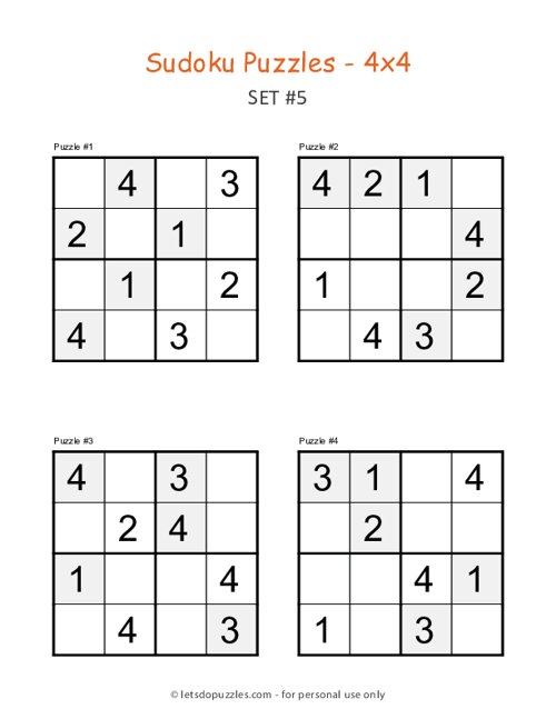 4x4 Sudoku Puzzles Teaching Kit