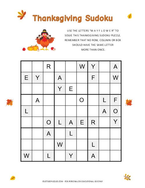 9x9 Thanksgiving Word Sudoku