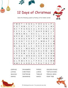 12 Days of Christmas Word Search