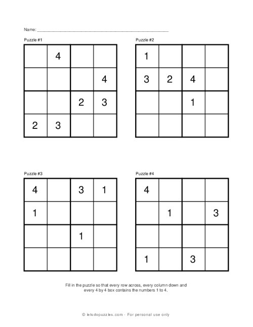 4x4 Sudoku Puzzles #1