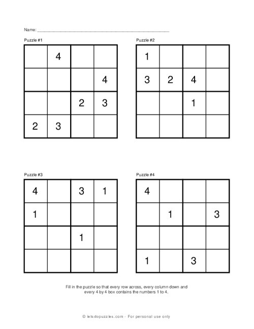 Printable Easy Sudoku Puzzles