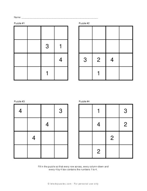 4x4 Sudoku Puzzles #3