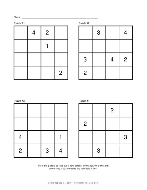 4x4 Sudoku Puzzles #5