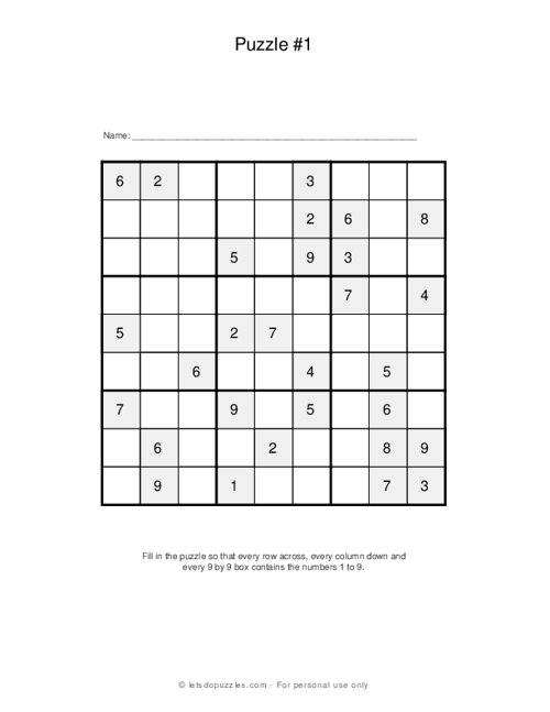9x9 Sudoku Puzzles #1