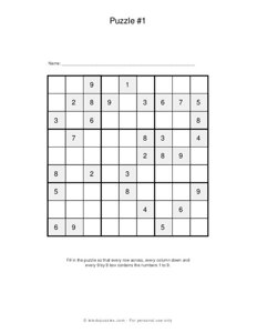 9x9 Sudoku Puzzles #2