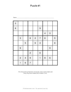 9x9 Sudoku Puzzles #3