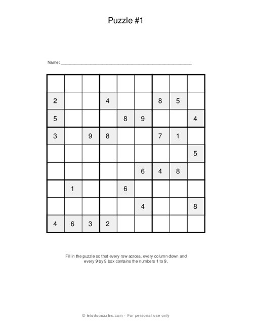 9x9 Sudoku Puzzles #4
