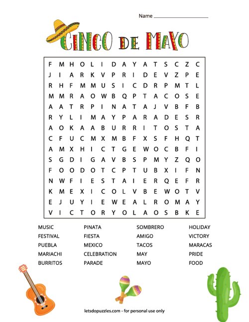 Cinco de Mayo Word Search