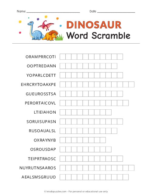 Dinosaur Word Scramble
